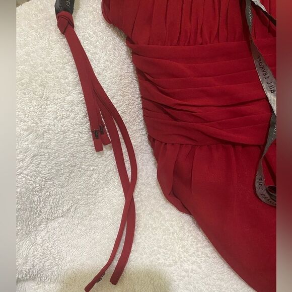 Bill Levkoff Style 633 Cranberry Red Chiffon Pleated  Bodice Flowing Maxi Gown - Picture 10 of 16